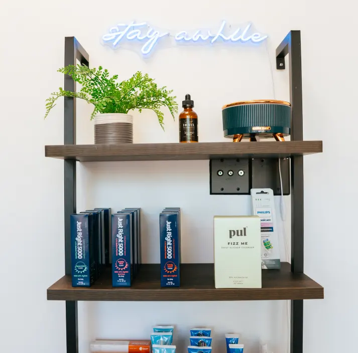 Dental care products and wellness display at TRU Dentistry SoCo in South Austin, TX