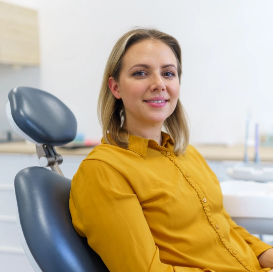 Woman relaxed in dental chair before her preventive cleaning and exam at TRU Dentistry SoCo in South Austin, TX